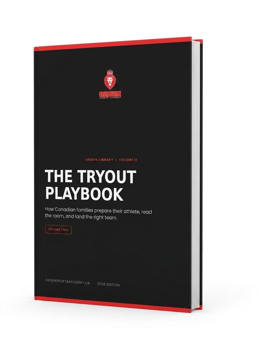 The Tryout Playbook 3D book cover mockup, Origin Sports Academy