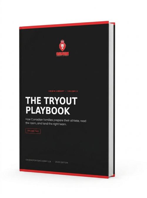 The Tryout Playbook 3D book cover mockup, Origin Sports Academy